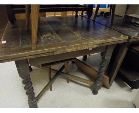 Three oak draw leaf tables, together with a firescreen table and a coal purdonium