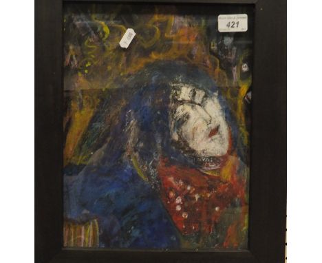 ELSA WAINWRIGHT "The red scarf (I)", a portrait study, mixed media, unsigned, inscribed on "Kilvert Gallery" label verso