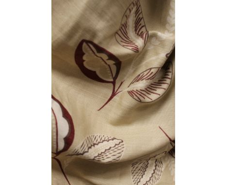 Three various linen lined curtains and two matching tie backs in "Folk Leaves" by John Lewis Studio, together with two pairs 
