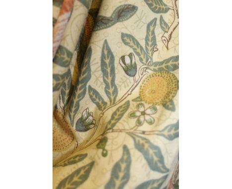 Two pairs of cotton lined curtains and two pairs of matching tie backs and two quilted bedspreads, the yellow ground set with