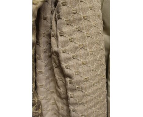 Two pairs of cotton interlined curtains with criss cross and chenille heightened pattern of neutral colour