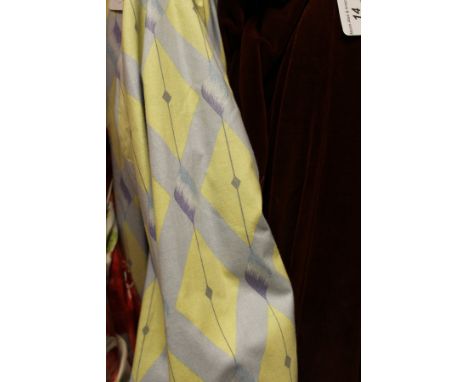 A collection of curtains to include a pair of red velvet curtains, a pair of lined curtains in "Flagstone" by Christopher Coo