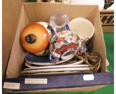 Two boxes of various china wares to include Royal Worcester "1286 Thistle" decorated pot pourri vase (base only) and various 