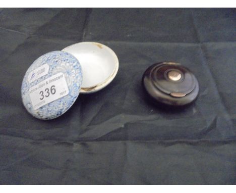 A 19th Century Chinese circular box with domed lid and blue and white floral pattern together with a 19th Century rosewood sn
