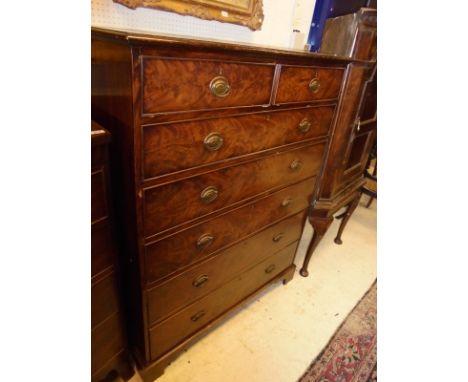 A Victorian mahogany chest, the top with molded edge above two short over five long graduated drawers with brass handles rais