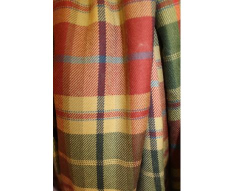 Two pairs of interlined curtains in a red, green and blue tartan