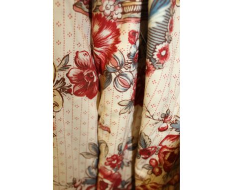 Two pairs of cotton interlined curtains in "Jardin des Lens" by Jan Sanderson, together with two pairs of cotton lined curtai