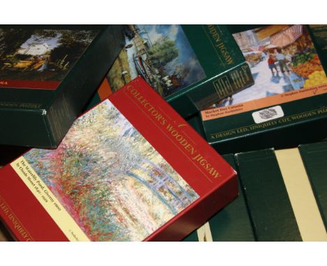 Five boxes of various Wentworth Collector's wooden jigsaw puzzles, a box of LP records, a box of mainly Classical CDs, togeth