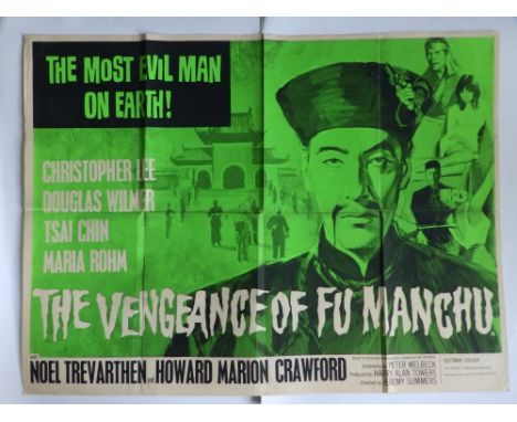 A folded film poster - 'The Vengeance of Fu Manchu', green &amp; black lithograph, 30" x 40".