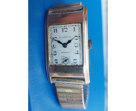 A 1930's gent's 9ct gold art deco Buren presentation wrist watch retailed by George Rossiter (Newton Abbot), the rectangular 