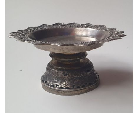 A Chinese export silver tazza, decorated birds, 6.75" diameter.