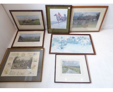 Seven framed and glazed hunting prints:  'Every Dog Has His Day' with colour remarques, two limited editions by Donald Ayres: