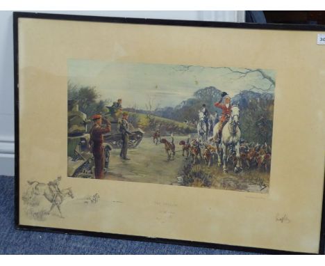 CHARLES JOHNSON PAYNE (Snaffles, 1884-1967) - an ebonised framed and glazed colour hunting print 'The Season 1939-40', signed