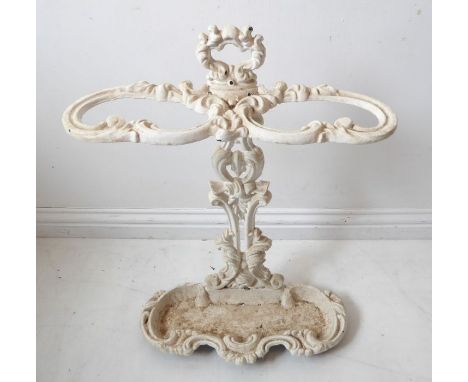 A heavy cast-iron stick/umbrella stand; white-painted, two-division in 19th century style(46cm wide)