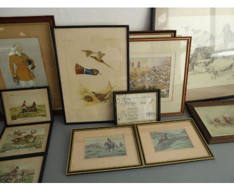A good selection of hunting and sporting prints and one watercolour. Framed and glazed and to include a limited edition (32 o