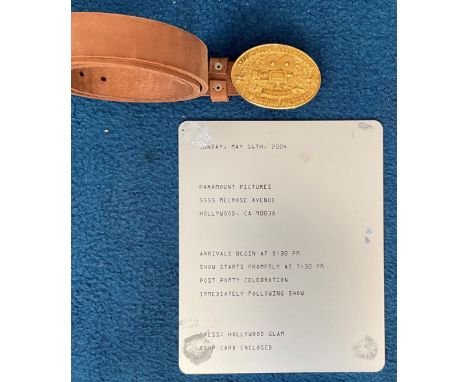 Rare Stuntmens Belt and Plaque for the 2004 World Stunt Awards. The Belt is heavy oval shape 3 1/2 inches wide, has gold colo