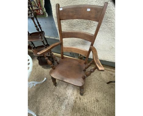 WOODEN LADDER BACK ARM CHAIR