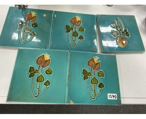 5 TURQUIOSE TILES-RHODES TILE CO. FLORAL DESIGN