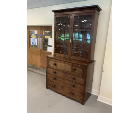 ANTIQUE GLAZED SECRETAIRE BOOKCASE ( 94" x 53 " x 23" DEEP )
