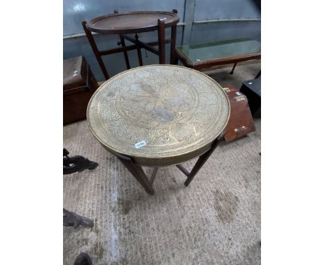 ISLAMIC CIRCULAR BRASS TOPPED TABLE ISLAMIC CIRCULAR BRASS TOPPED FOLDING OCCASIONAL TABLE