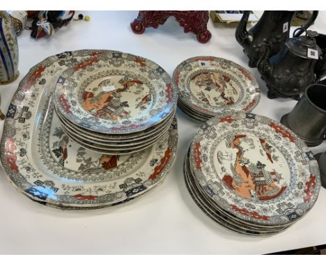 19TH C PART MASONS DINNER SERVICE, MEAT PLATES APPROX 21 ITMEMS