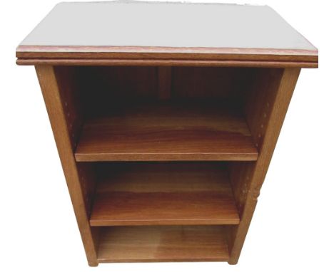 Robert Mouseman Thompson - oak bookcase with moulded adzed top and two adjustable shelves, carved with inset signature mouse,