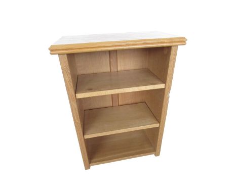 Robert Mouseman Thompson - small oak bookcase with moulded adzed top and two adjustable shelves, carved with inset signature 