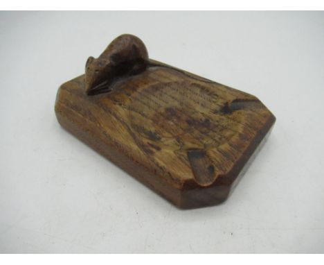 Robert Mouseman Thompson - oak rectangular ashtray, carved with signature mouse, W10cm D7cm H3.5cm, probably by Joseph Heu (A