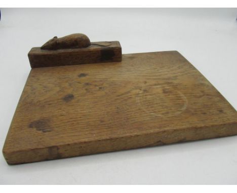 Robert Mouseman Thompson - oak rectangular cheese board, the knife rest carved with signature mouse, W24cm D19cm H6.5cm, prob