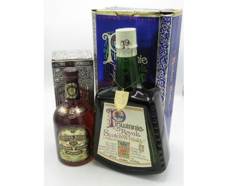 Pinwinnie Royale Scotch Whisky, XII years old, 70proof, 1.75ltr, in rocker bottle with metal neck tag and fabric bag in carto