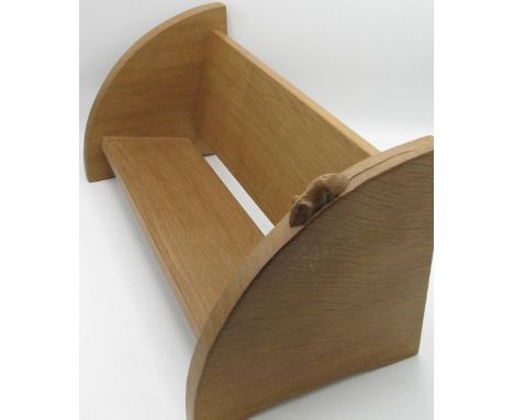 Robert Mouseman Thompson - oak book trough on curved supports, carved with signature mouse, W46cm D20cm H21cm 