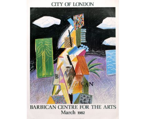 David Hockney (b.1937) 'City of London, Barbican Centre for the Arts', 1982 exhibition lithograph 95.5cm x 72cm.