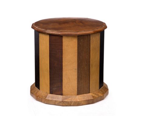 Hugh Birkett (1919-2002) Caddy box, 1987 sixteen-sided, each panel in a different wood ebony, laburnum, satinwood, African bl