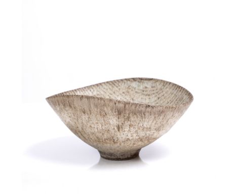 Lucie Rie (1902-1995) Bowl stoneware, ash glaze with incised lines to interior impressed potter's seal 9.8cm high, 20.3cm dia