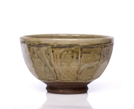 Richard Batterham (b.1936)  Bowl celadon glaze, faceted sides 26.5cm diameter.