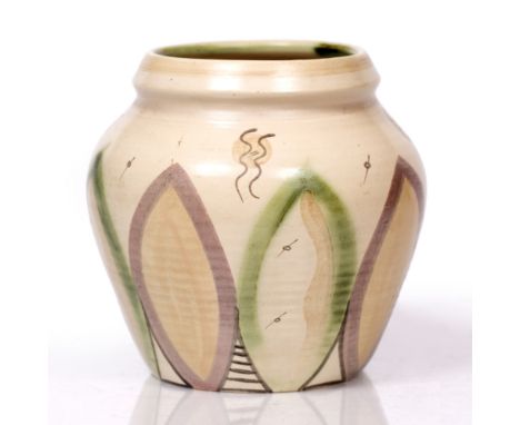 Susie Cooper (1902-1995) Vase, 1933 painted leaf pattern signed and dated  14.5cm high.