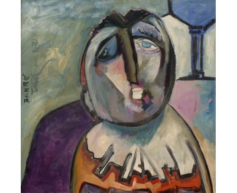 Sadanand K Bakre (1920-2007) The Sorrowful Woman signed (to the left) oils on board 76.3cm x 76.3cm. Provenance: The Nicholas