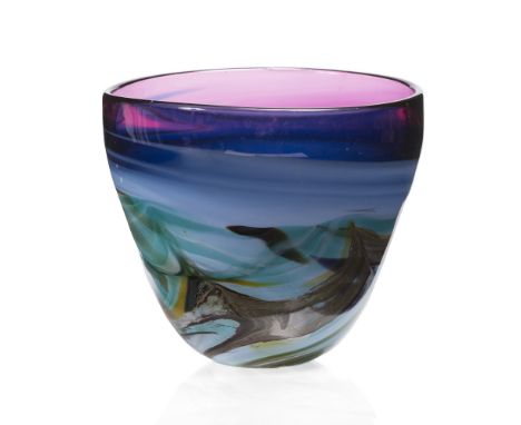 Anthony Stern (b.1944) Seascape bowl with swirl sea design in multi-colour glass signed 15cm high.