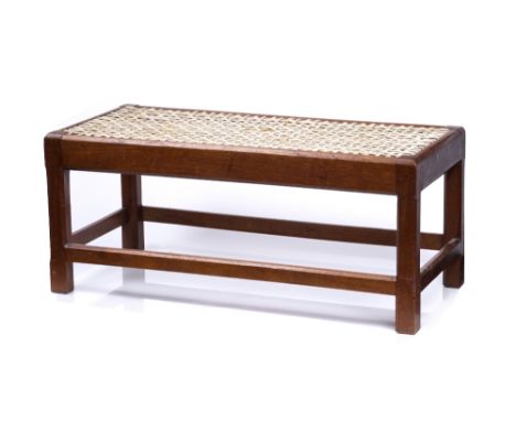 Attributed to Gordon Russell (1892-1980) Stool oak, with chamfered supports and woven white leather top 31cm high, 73cm acros