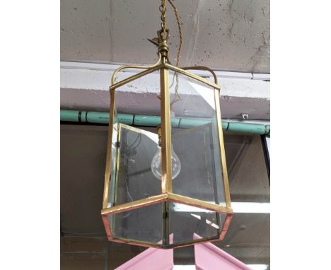 HALL LANTERN, gilt metal and glazed, 105cm drop. 