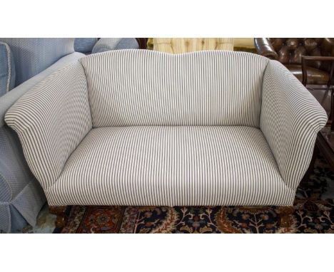 SOFA, 72cm H x 137cm W x 68cm D, Georgian style in ticking upholstery. 