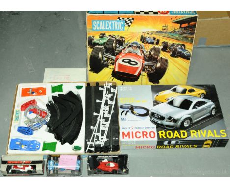 Scalextric &amp; similar - a boxed pair of Slot Racing Sets along with 3 x boxed Slot Racing Cars comprising of Scalextric Ra