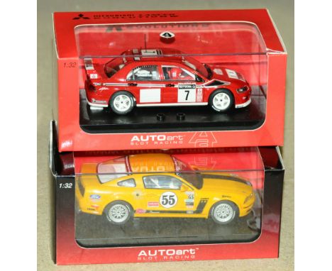 Autoart a boxed pair 1/32nd scale Slot Racing models to include 13722 Ford Racing Mustang FR500CC (Grand-AM Cup GS 2005) "Gue