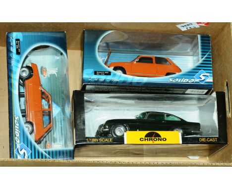 Solido &amp; Chrono a boxed 1/18 scale group to include 2x Solido 8185 Renault 5 1972 &amp; Chrono H1001 Aston Martin DB5 196