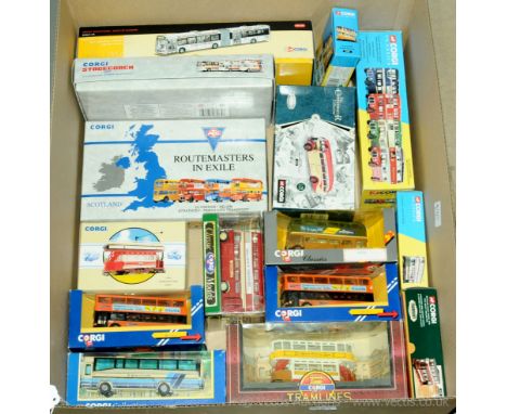 Corgi a boxed Bus group to include AN41307 Wright Solar Fusion 'Doig's of Glasgow', 97266 Double Deck Tram 'Paisley', 33302 A