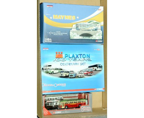 Corgi a boxed Set Bus group to include 97096 Capital &amp; Highlands set, OM45908 Van Hool T9 and Cold Cast Diorama 'Maynes o