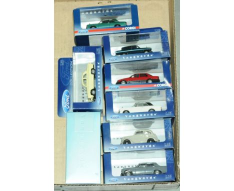 Vanguards a boxed group to include VA00100 Ford Anglia (Ambassador), VA04109 Lotus Cortina MKII (Aquatic Jade), VA09900 Ford 