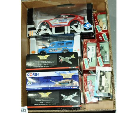 Corgi, Solido, Bburago, Vitesse and similar a mixed group of boxed models comprising of Military Aircraft, Land Rover models,