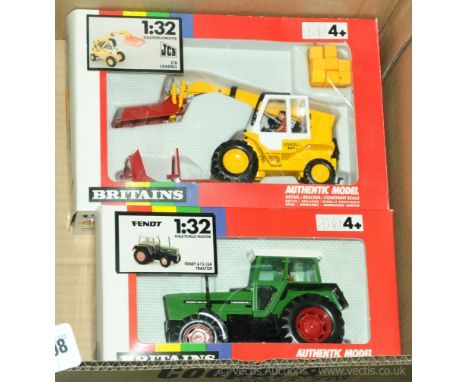 Britains - a boxed group of 1/32 Scale farm related models/sets to include 9504 a Fendt 615 LSA Tractor (Favorit 615 LSA/Turb