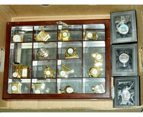 Atlas Editions and similar a group of pocket watches and similar. 3x boxed watches &amp; 16 watches within glass &amp; wooden